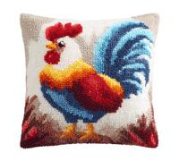 kitphoenix Rooster Latch Hook Cushion Kit for Adults & Beginners,Pre-Printed Canvas Rug Making Kit,DIY Pillow Cover Craft Set 43x43 cm,Colourful Crochet Kit for Stress Relief & Mindfulness