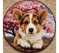 kitphoenix Round DIY Latch Hook Rug Kits Animal Dog 20X20Inch (50X50Cm) Easy for Beginners Round Carpet Crochet Yarn Craft Large Rug Hook and Latch Tapestry for Home Decor