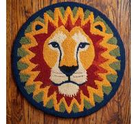 kitphoenix Round DIY Latch Hook Rug Kits Lion 20X20Inch (50X50Cm) Easy for Beginners Round Carpet Crochet Yarn Craft Large Rug Hook and Latch Tapestry for Home Decor