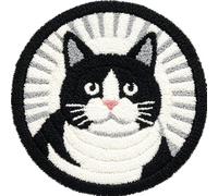 kitphoenix Round Shape Latch Hook Kits Black and White Cat Pre-Printed Rug DIY Crochet Yarn Embroidery Needlework Hook and Latch Kit Carpet Cushion Cover Home Sofa Christmas Decoration 50X50Cm
