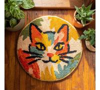 kitphoenix Round Shape Latch Hook Kits Cat 50X50Cm Pre-Printed Rug DIY Crochet Yarn Embroidery Needlework Hook and Latch Kit Carpet Cushion Cover Home Sofa Christmas Decoration