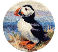kitphoenix Round Shape Latch Hook Kits Puffin Pre-Printed Rug DIY Crochet Yarn Embroidery Needlework Hook and Latch Kit Carpet Cushion Cover Home Sofa Christmas Decoration 50X50Cm