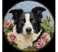 kitphoenix Round Shape Latch Hook Kits Rug Animal Dog 50X50Cm DIY Cushion Rug Carpet Making Crochet Hook Kits Pre Printed Pattern Canvas Cushion Acrylic Yarn Hooking Kits Mat Kits