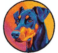 kitphoenix Round Shape Latch Hook Kits Rug Animal Dog 50X50Cm DIY Cushion Rug Carpet Making Crochet Hook Kits Pre Printed Pattern Canvas Cushion Acrylic Yarn Hooking Kits Mat Kits