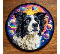 kitphoenix Round Shape Latch Hook Kits Rug Animal Dog 50X50Cm DIY Cushion Rug Carpet Making Crochet Hook Kits Pre Printed Pattern Canvas Cushion Acrylic Yarn Hooking Kits Mat Kits