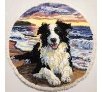 kitphoenix Round Shape Latch Hook Kits Rug Animal Dog 50X50Cm DIY Cushion Rug Carpet Making Crochet Hook Kits Pre Printed Pattern Canvas Cushion Acrylic Yarn Hooking Kits Mat Kits