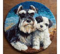 kitphoenix Round Shape Latch Hook Kits Rug Animal Dog 50X50Cm DIY Cushion Rug Carpet Making Crochet Hook Kits Pre Printed Pattern Canvas Cushion Acrylic Yarn Hooking Kits Mat Kits