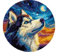 kitphoenix Round Shape Latch Hook Kits Rug Animal Dog DIY Cushion Rug Carpet Making Crochet Hook Kits Preprinted Pattern Canvas Cushion Yarn Hooking Kits Mat Kits 50X50Cm