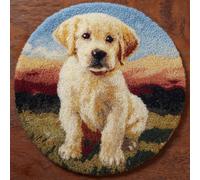 kitphoenix Round Shape Latch Hook Kits Rug Animal Dog DIY Cushion Rug Carpet Making Crochet Hook Kits Preprinted Pattern Canvas Cushion Yarn Hooking Kits Mat Kits 50X50Cm