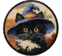 kitphoenix Round Shape Latch Hook Kits Rug Cat 50X50Cm DIY Cushion Rug Carpet Making Crochet Hook Kits Pre Printed Pattern Canvas Cushion Acrylic Yarn Hooking Kits Mat Kits