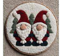 kitphoenix Round Shape Latch Hook Kits Rug Christmas Gnomes 20X20Inch (50X50Cm) DIY Cushion Rug Carpet Making Crochet Hook Kits Preprinted Pattern Canvas Cushion Arylic Yarn Hooking Kits Mat Kits