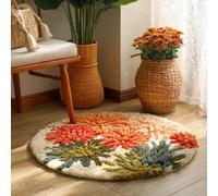 kitphoenix Round Shape Latch Hook Kits Rug Chrysanthemum DIY Cushion Rug Carpet Making Crochet Hook Kits Preprinted Pattern Canvas Cushion Yarn Hooking Kits Mat Kits 50X50Cm