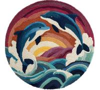 kitphoenix Round Shape Latch Hook Kits Rug Playing Dophins 20X20Inch (50X50Cm) DIY Cushion Rug Carpet Making Crochet Hook Kits Preprinted Pattern Canvas Cushion Arylic Yarn Hooking Kits Mat Kits