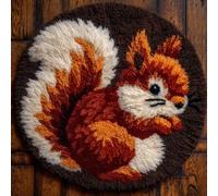 kitphoenix Round Shape Latch Hook Kits Rug Squirrel DIY Cushion Rug Carpet Making Crochet Hook Kits Preprinted Pattern Canvas Cushion Yarn Hooking Kits Mat Kits 50X50Cm