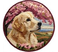 kitphoenix Round Shape Latch Hook Kits Rug Wolf 50X50Cm DIY Cushion Rug Carpet Making Crochet Hook Kits Pre Printed Pattern Canvas Cushion Acrylic Yarn Hooking Kits Mat Kits