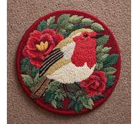 kitphoenix Rug Making Kit for Adults Robin and Rose 20X20Inch (50X50Cm) DIY Craft Latch Hook Rug Kit Set Tapestry Cushion Patterns Printed Mesh Mat Canvas Wool Yarn