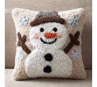 kitphoenix Snowman Latch Hook Cushion Kit for Adults & Beginners,Pre-Printed Canvas Rug Making Kit,DIY Pillow Cover Craft Set 43x43 cm,Colourful Crochet Kit for Stress Relief & Mindfulness