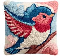 kitphoenix Swallow Latch Hook Cushion Kit for Adults & Beginners - DIY Pre-Printed Colourful Latch Hook Crafting Set,Stress Relief Mindfulness Activity for Women,17x17 Inch