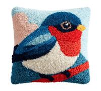 kitphoenix Swallow Latch Hook Cushion Kit for Adults & Beginners,Pre-Printed Canvas Rug Making Kit,DIY Pillow Cover Craft Set 43x43 cm,Colourful Crochet Kit for Stress Relief & Mindfulness