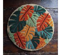 kitphoenix Tropical Leaves Craftsfabrics Rug 60% Cotton 40% Polyester 50Cm in Diameter DIY Crafts Yarn Carpet Round Shape Custom Latch Hook Rug Crochet Kits for Beginners Adults