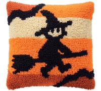 kitphoenix Witch Latch Hook Cushion Kit for Adults & Beginners,Pre-Printed Canvas Rug Making Kit,DIY Pillow Cover Craft Set 43x43 cm,Colourful Crochet Kit for Stress Relief & Mindfulness