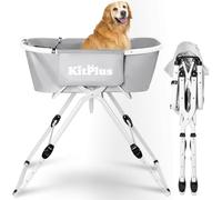 KITPLUS Elevated Dog Bathtub, 5 Height Adjustable Portable Dog Wash Station for Small to Large Pets, Foldable Bathing Tub with Storage & Anti-Slip Design Gray