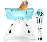 Elevated Dog Bathtub, 5 Height Adjustable Portable Dog Wash Station for Small to Large Pets, Foldable Bathing Tub with Storage & Anti-Slip Design, Green