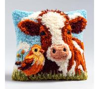 Kitquiver Animal Cushion Making Kit Cows and Birds Crochet Needlework Crafts with Latch Hook Tool for Adults DIY Handmade Home Cushion Kits Decor 17x17In