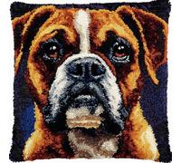 Kitquiver Animal DIY Craft Latch Hook Rug Kits Cartoon Boxer Dog DIY Latch Hook Kits Pillow Needlepoint Cushion Kit for Home Décor Needlework Set for Adult Beginners 17x17in