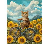 Kitquiver Animal DIY Latch Hook Rug Kits for Beginners Adults,Cat Riding A Tiny Bicycle Through A Sunflower 39X55In/100 X140Cm,Latch Hook Rug Kits Carpet Making Crafts DIY Craft Gifts