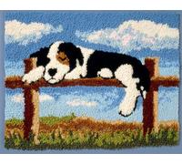 Kitquiver Animal DIY Latch Hook Rug Kits for Beginners Adults,Dog Lying On The Fence,Latch Hook Rug Kits Carpet Making Crafts DIY Craft Gifts