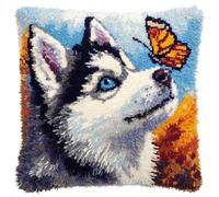 Kitquiver Animal Latch Hook Craft Kits Dog and Butterfly DIY Latch Hook Kits Pillow Needlepoint Cushion Kit for Home Décor Needlework Set for Adult Beginners 17x17In