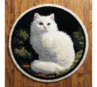 Kitquiver Animal Latch Hook Kit Cartoon White Cat Knitting Kits for Adults Latch Hook Canvas DIY Rugs Crochet Yarn Set Embroidery Kit 60x60cm
