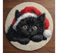 Kitquiver Animal Latch Hook Kit Rug Cartoon Black Cat Latch Hook Kit for Beginners，Tapestry Carpet Latchs Set for Adults Self Knotting Set DIY Craft Kits 80x80cm