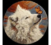 Kitquiver Animal Latch Hook Kit White Wolf and Butterfly Latch Hook Kit，Self-Knotting Set for Children and Adults，Pre-Printed Colour Pattern 60x60cm