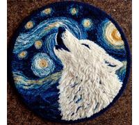 Kitquiver Animal Latch Hook Kit White Wolf and The Starry Sky Rug Making Kits for Adults Latch Hook Canvas DIY Rugs Crochet Yarn Set Embroidery Kit 100x100cm