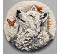 Kitquiver Animal Latch Hook Kits White Wolf and Butterfly DIY Rug，Home Carpet Making Canvas Crochet Kits Needlework Crafts ，Beginners Kids Adults 100x100cm