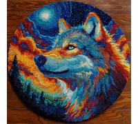 Kitquiver Animal Latch Hook Rug Kits Colorful Wolf Latch Hook Kit for Beginners，Tapestry Carpet Latchs Set for Adults Self Knotting Set DIY Craft Kits 50x50cm