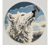 Kitquiver Animal Latch Hook Rug Kits White Wolf and Butterfly Latch Hook Kit for Beginners，Tapestry Carpet Latchs Set for Adults Self Knotting Set DIY Craft Kits 50x50cm