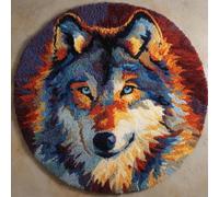 Kitquiver Animal Rug Making Kits Wolf Portrait Latch Hook Kit for Beginners，Tapestry Carpet Latchs Set for Adults Self Knotting Set DIY Craft Kits 50x50cm
