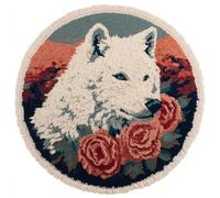 Kitquiver Animal Tapestry Kits for Adults White Wolf and Rose Rug Making Kits for Adults Latch Hook Canvas DIY Rugs Crochet Yarn Set Embroidery Kit 100x100cm