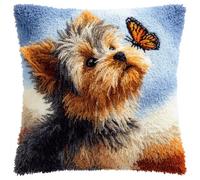 Kitquiver DIY Craft Latch Hook Rug Kits Yorkshire Terrier and Papillon Crochet Needlework Crafts with Latch Hook Tool for Adults DIY Handmade Home Cushion Kits Decor 17x17In