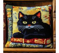 Kitquiver DIY Latch Hook Kits,Black Cat 43X43 Cm 3D Pillow Materials Package Embroidery Kits Cross Stitch Sofa Cushion Cover with Latch Hook Tool Fit for Kids and Adults