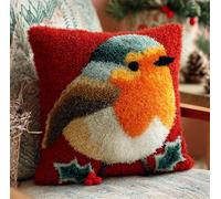 Kitquiver DIY Latch Hook Kits,Christmas Robin 43X43 Cm 3D Pillow Materials Package Embroidery Kits Cross Stitch Sofa Cushion Cover with Latch Hook Tool Fit for Kids and Adults