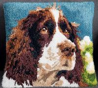 Kitquiver DIY Latch Hook Kits,English Springer Spaniel Dog 43X43 Cm 3D Pillow Materials Package Embroidery Kits Cross Stitch Sofa Cushion Cover with Latch Hook Tool Fit for Kids and Adults
