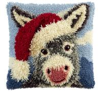 Kitquiver DIY Latch Hook Kits,Little Donkey with Santa Hat 43X43 Cm 3D Pillow Materials Package Embroidery Kits Cross Stitch Sofa Cushion Cover with Latch Hook Tool Fit for Kids and Adults