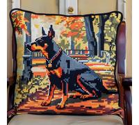 Kitquiver Dog and Bench Latch Hook Cushion Kits Doberman Pinscher Animal DIY Tapestry Throw Pillow Cover Needlepoint Cushion Kits for Home Décor Needlework Kit for Beginners 17x17in