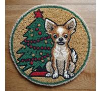 Kitquiver Dog Animal Latch Hook Craft Kits Chihuahua and Christmas Tree Latch Hook Kit for Beginners，Tapestry Carpet Latchs Set for Adults Self Knotting Set DIY Craft Kits 80x80cm