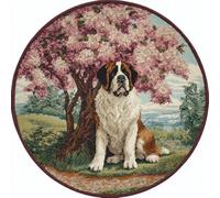 Kitquiver Dog Animal Latch Hook Craft Kits Saint Bernard and Flower Tree DIY Rug Making Craft Kits with Yarn & Canvas and Crochet Needle Embroidery Decoration 80x80cm