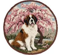 Kitquiver Dog Animal Latch Hook Cushion Kits Saint Bernard and Flower Tree DIY Latch Hook Rug Kit-Self-Knotting Set for Adults，Pre-Printed Color Pattern 80x80cm